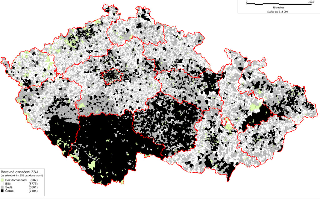 Mapa bílých míst vysokorychlostního internetu (NGA). Zdroj: ČTÚ